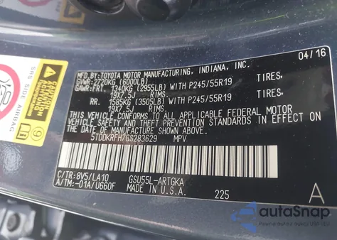 2016 Toyota Highlander Limited Platinum from USA, damaged, VIN 5TDDKRFH7GS283629